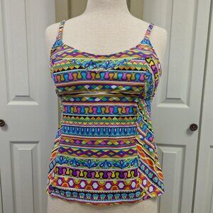 Trina Turk Tankini Top Peruvian Stripe Babydoll Vibrant Colors Beach Pool sz 12